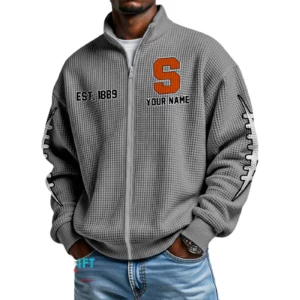 Syracuse Orange Men’s Full Zip Waffle Knit Long Sleeve Sweatshirt Personalize Name