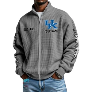 Kentucky Wildcats Men’s Full Zip Waffle Knit Long Sleeve Sweatshirt Personalize Name