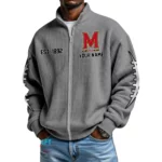 Maryland Terrapins Men’s Full Zip Waffle Knit Long Sleeve Sweatshirt Personalize Name