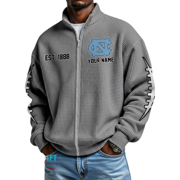 North Carolina Tar Heels Men’s Full Zip Waffle Knit Long Sleeve Sweatshirt Personalize Name