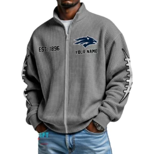 Nevada Wolf Pack Men’s Full Zip Waffle Knit Long Sleeve Sweatshirt Personalize Name