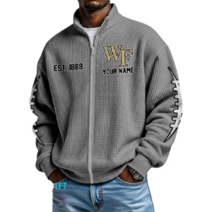 Wake Forest Demon Deacons Men’s Full Zip Waffle Knit Long Sleeve Sweatshirt Personalize Name