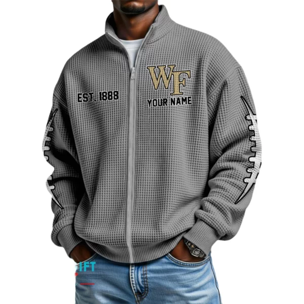 Wake Forest Demon Deacons Men’s Full Zip Waffle Knit Long Sleeve Sweatshirt Personalize Name
