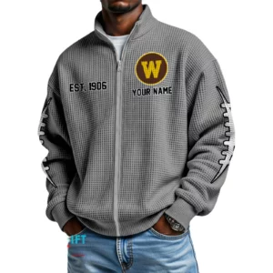 Western Michigan Broncos Men’s Full Zip Waffle Knit Long Sleeve Sweatshirt Personalize Name