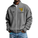 West Virginia Mountaineers Men’s Full Zip Waffle Knit Long Sleeve Sweatshirt Personalize Name