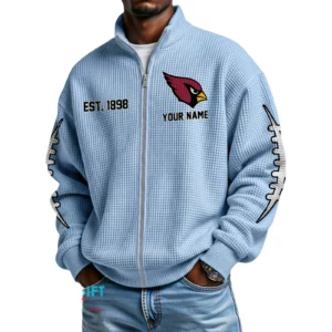Arizona Cardinals Men’s Full Zip Waffle Knit Long Sleeve Sweatshirt Personalize Name