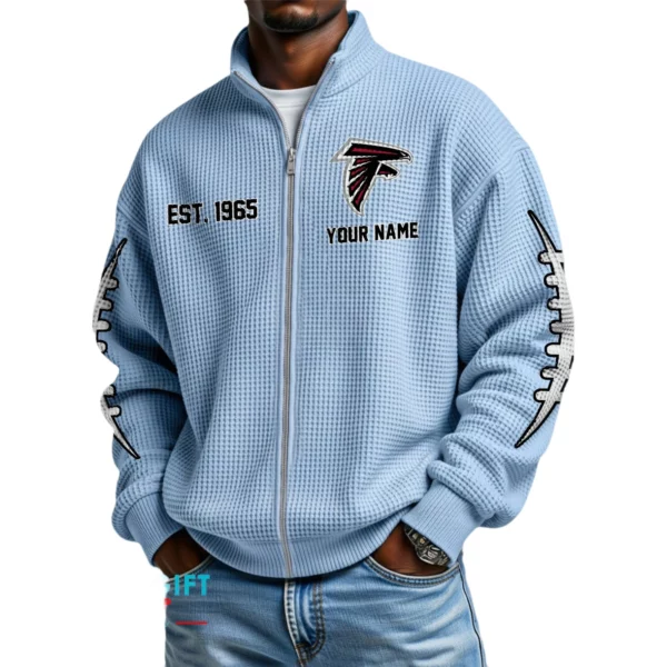 Atlanta Falcons Men’s Full Zip Waffle Knit Long Sleeve Sweatshirt Personalize Name