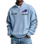 Buffalo Bills Men’s Full Zip Waffle Knit Long Sleeve Sweatshirt Personalize Name