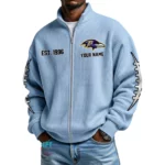 Baltimore Ravens Men’s Full Zip Waffle Knit Long Sleeve Sweatshirt Personalize Name