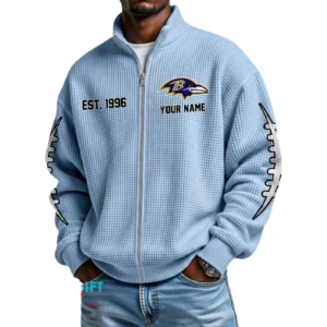 Baltimore Ravens Men’s Full Zip Waffle Knit Long Sleeve Sweatshirt Personalize Name