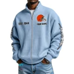 Cleveland Browns Men’s Full Zip Waffle Knit Long Sleeve Sweatshirt Personalize Name