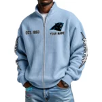Carolina Panthers Men’s Full Zip Waffle Knit Long Sleeve Sweatshirt Personalize Name