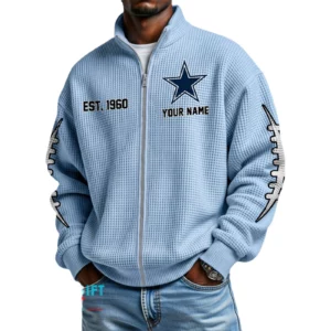 Dallas Cowboys Men’s Full Zip Waffle Knit Long Sleeve Sweatshirt Personalize Name