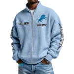 Detroit Lions Men’s Full Zip Waffle Knit Long Sleeve Sweatshirt Personalize Name