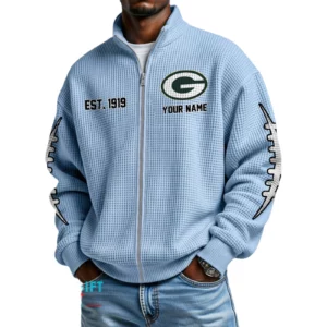 Green Bay Packers Men’s Full Zip Waffle Knit Long Sleeve Sweatshirt Personalize Name