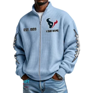 Houston Texans Men’s Full Zip Waffle Knit Long Sleeve Sweatshirt Personalize Name