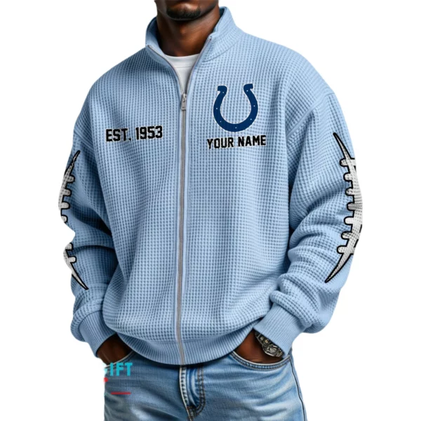 Indianapolis Colts Men’s Full Zip Waffle Knit Long Sleeve Sweatshirt Personalize Name
