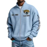 Jacksonville Jaguars Men’s Full Zip Waffle Knit Long Sleeve Sweatshirt Personalize Name