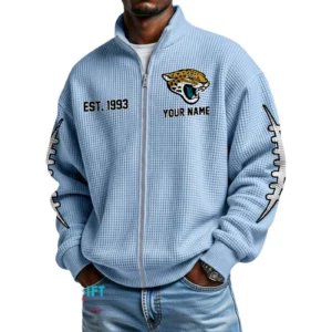 Jacksonville Jaguars Men’s Full Zip Waffle Knit Long Sleeve Sweatshirt Personalize Name