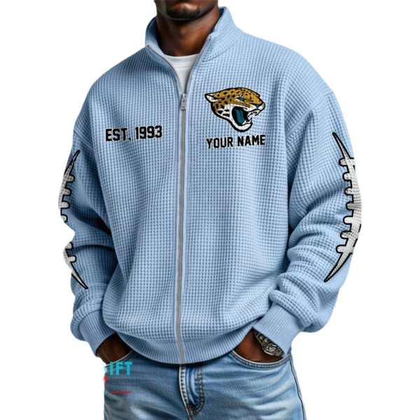 Jacksonville Jaguars Men’s Full Zip Waffle Knit Long Sleeve Sweatshirt Personalize Name