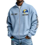 Los Angeles Rams Men’s Full Zip Waffle Knit Long Sleeve Sweatshirt Personalize Name