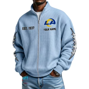 Los Angeles Rams Men’s Full Zip Waffle Knit Long Sleeve Sweatshirt Personalize Name