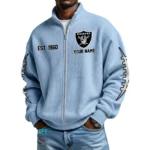 Las Vegas Raiders Men’s Full Zip Waffle Knit Long Sleeve Sweatshirt Personalize Name