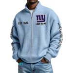 New York Giants Men’s Full Zip Waffle Knit Long Sleeve Sweatshirt Personalize Name