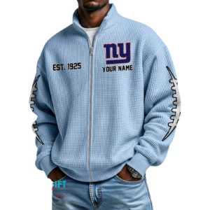 New York Giants Men’s Full Zip Waffle Knit Long Sleeve Sweatshirt Personalize Name