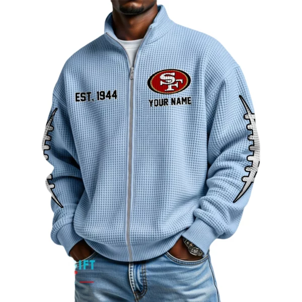 San Francisco 49ers Men’s Full Zip Waffle Knit Long Sleeve Sweatshirt Personalize Name