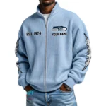 Seattle Seahawks Men’s Full Zip Waffle Knit Long Sleeve Sweatshirt Personalize Name