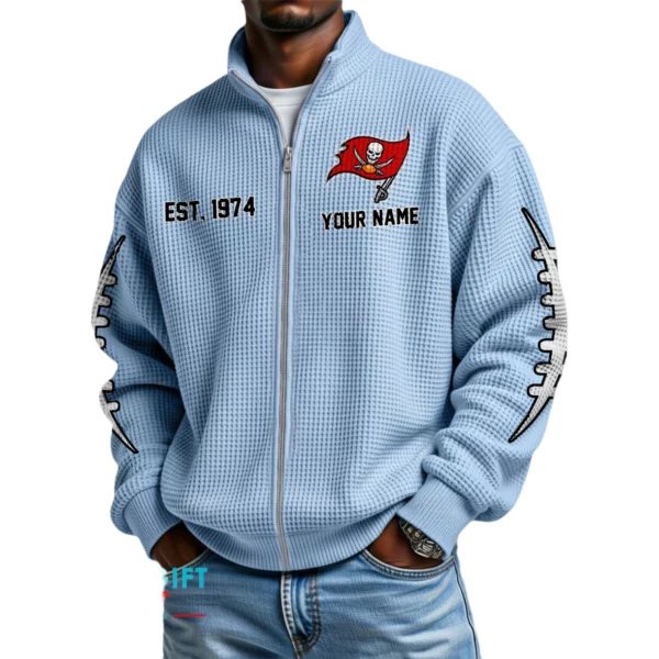 Tampa Bay Buccaneers Men’s Full Zip Waffle Knit Long Sleeve Sweatshirt Personalize Name