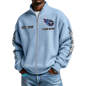 Tennessee Titans Men’s Full Zip Waffle Knit Long Sleeve Sweatshirt Personalize Name