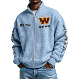 Washington Commanders Men’s Full Zip Waffle Knit Long Sleeve Sweatshirt Personalize Name
