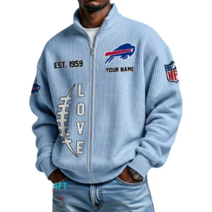 Buffalo Bills Men’s Full Zip Waffle Knit Long Sleeve Sweatshirt 2026 Limited Personalize Name