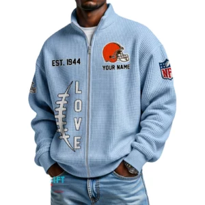 Cleveland Browns Men’s Full Zip Waffle Knit Long Sleeve Sweatshirt 2026 Limited Personalize Name