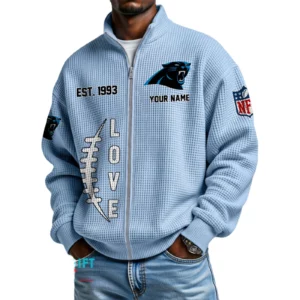 Carolina Panthers Men’s Full Zip Waffle Knit Long Sleeve Sweatshirt 2026 Limited Personalize Name
