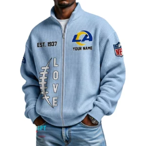 Los Angeles Rams Men’s Full Zip Waffle Knit Long Sleeve Sweatshirt 2026 Limited Personalize Name