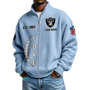 Las Vegas Raiders Men’s Full Zip Waffle Knit Long Sleeve Sweatshirt 2026 Limited Personalize Name