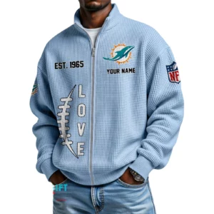 Miami Dolphins Men’s Full Zip Waffle Knit Long Sleeve Sweatshirt 2026 Limited Personalize Name