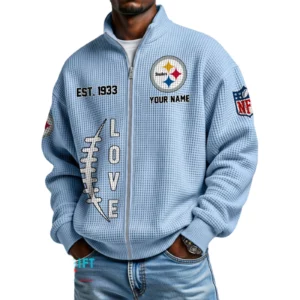 Pittsburgh Steelers Men’s Full Zip Waffle Knit Long Sleeve Sweatshirt 2026 Limited Personalize Name