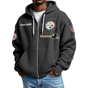 Pittsburgh Steelers Men’s Waffle Knit Full Zip Up Hoodie Customize Name