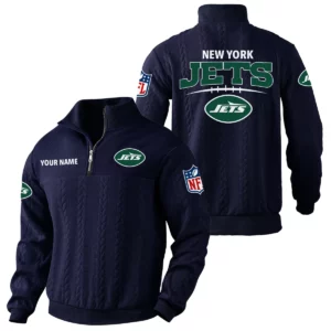New York Jets Quarter Zip Sweatshirt Stand Collar Custom Name