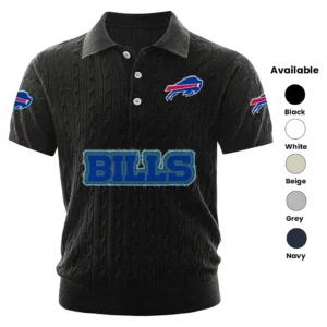 Buffalo Bills Polo Shirt Men Knitted Top Texture, Short Sleeve