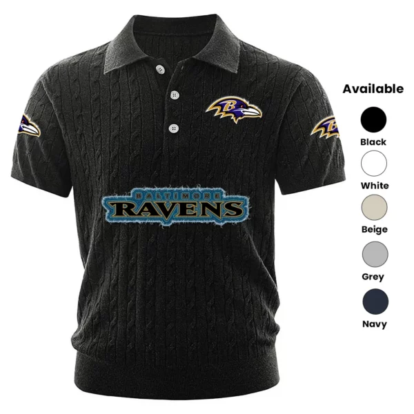 Baltimore Ravens Polo Shirt Men Knitted Top Texture, Short Sleeve