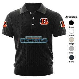 Cincinnati Bengals Polo Shirt Men Knitted Top Texture, Short Sleeve