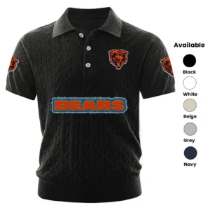 Chicago Bears Polo Shirt Men Knitted Top Texture, Short Sleeve