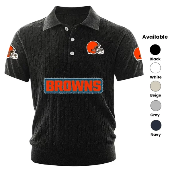 Cleveland Browns Polo Shirt Men Knitted Top Texture, Short Sleeve