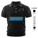 Carolina Panthers Polo Shirt Men Knitted Top Texture, Short Sleeve