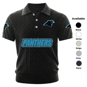 Carolina Panthers Polo Shirt Men Knitted Top Texture, Short Sleeve
